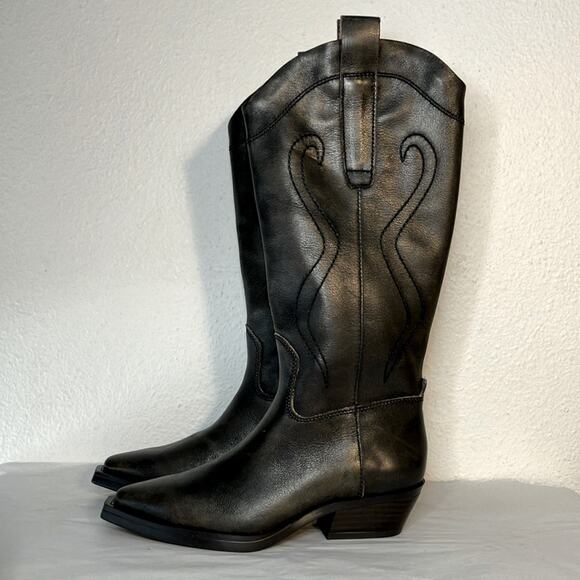 NWT‎ FRANCO SARTO Womens Black Pull Tabs Liandra Leather Western Boot size 5 - Picture 1 of 10